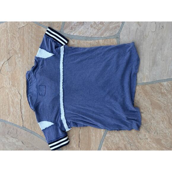 Free People We The Free Be Kind Tee V Neck Striped Polo Blouse Tunic Top M BZ - Picture 4 of 5